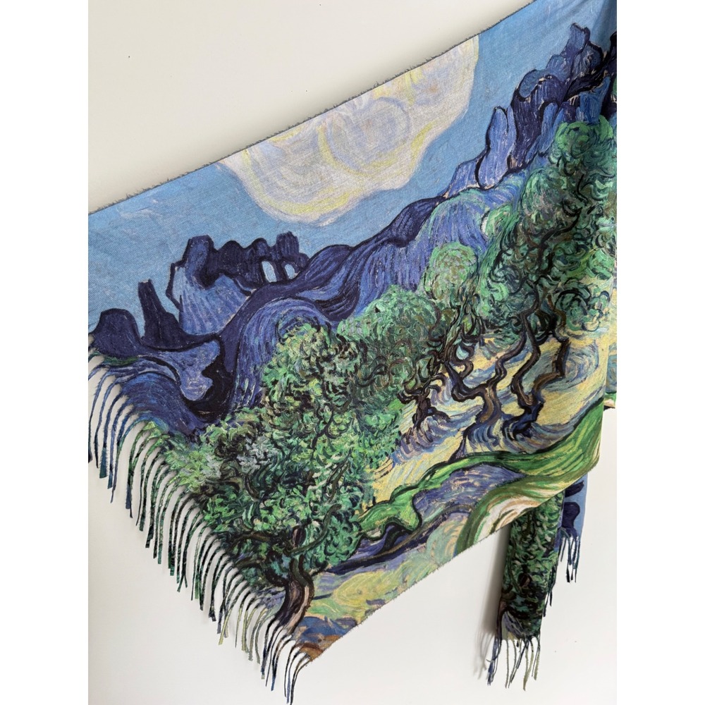 Van Gogh Olive Trees Scarf Shawl Wrap 100% Viscose Large Fringe Tassel Art